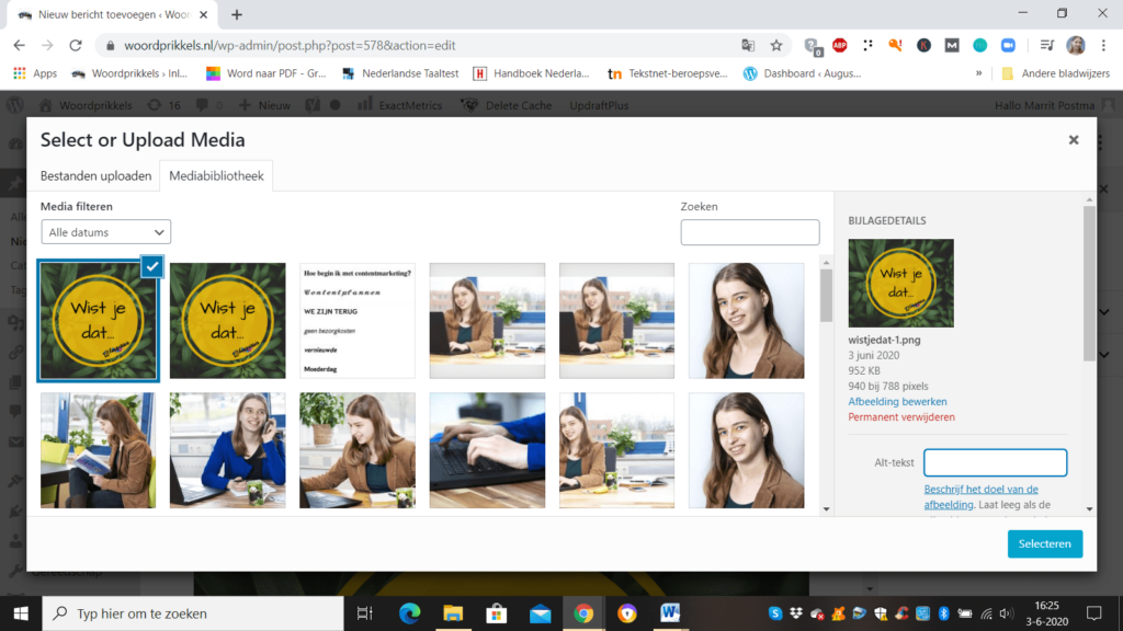 Voorbeeld van alt-tekst invullen bij WordPress